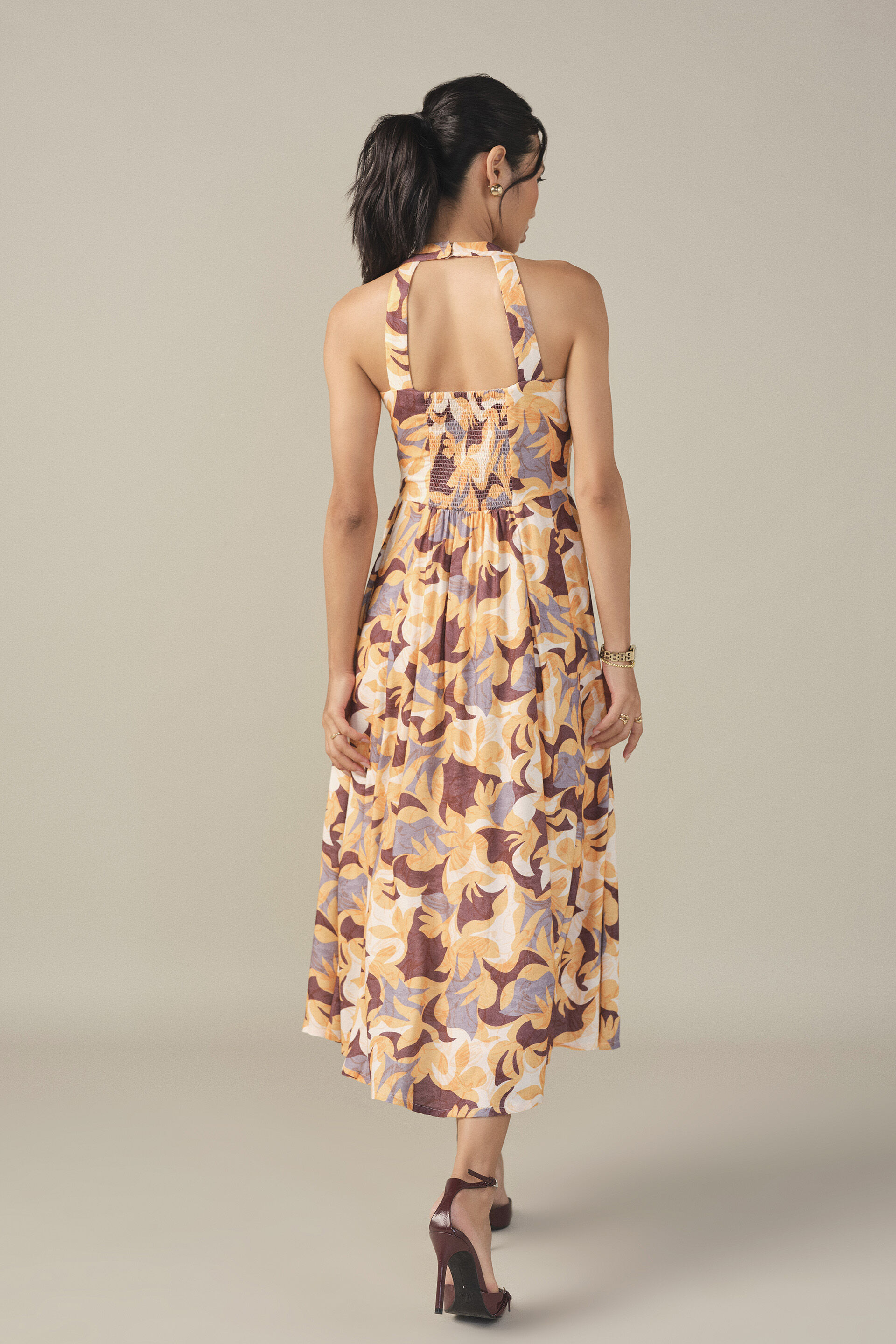 Abstract Printed Midi Dress in Mustard, Multi Color, image 6